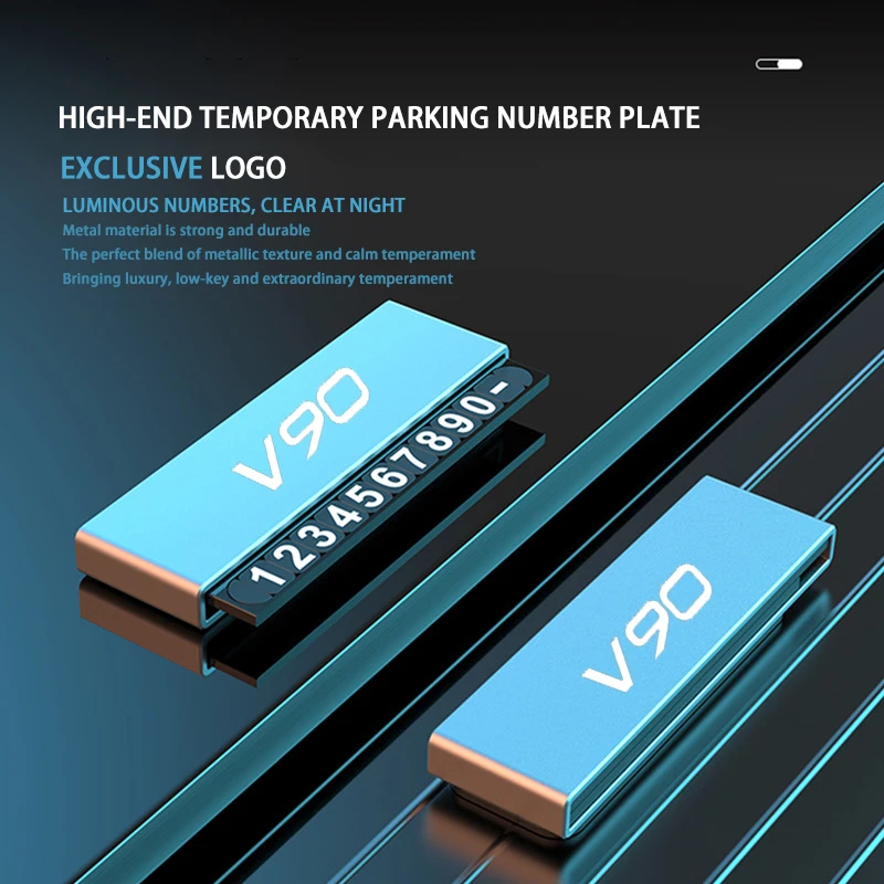 

Car Metal Temporary Parking Mobile Phone Number Plate For Volvo V90 S90 V50 V70 XC90 CC 2024 Accessories Logo Speaker Key Case