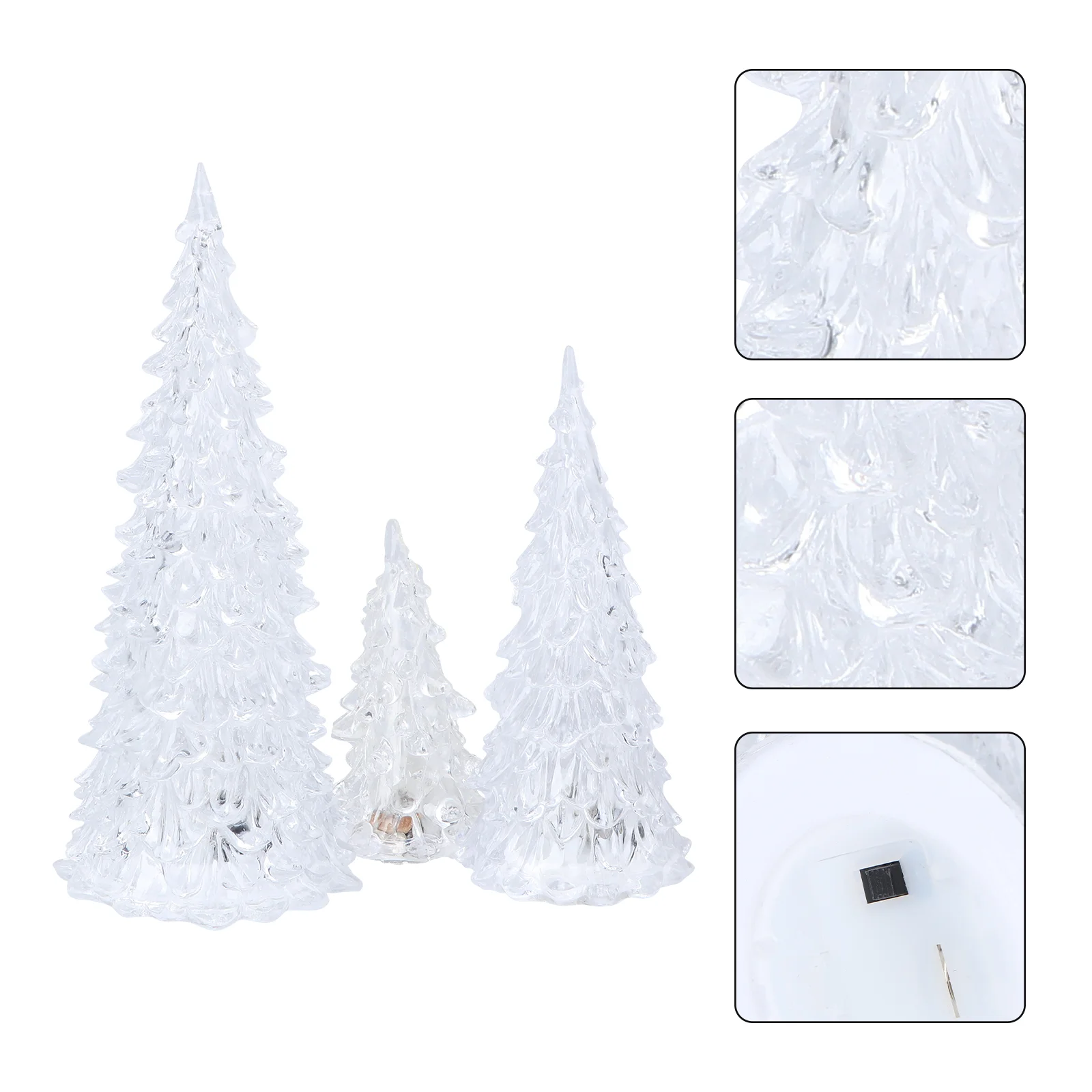 

3 Pcs Clear Christmas Tree Colored Prelit Lights Dining Table Decor LED Acrylic Glowing