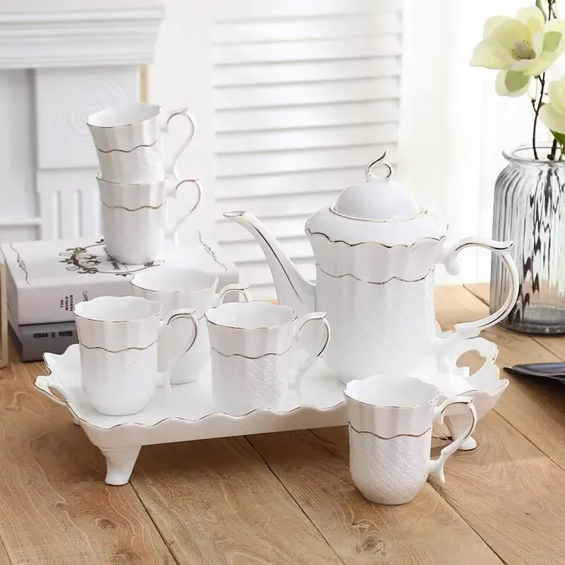 Ceramic Kettle and Water Cup Set Cold Teacup Household High Temperature Resistant Eco Friendly Durable for Holiday Party