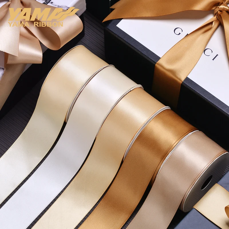 YAMA 25 28 32 38 mm 100yards/lot Double Face Satin Ribbon Champagne 13colors for Party Wedding Decoration Handmade Rose Ribbons