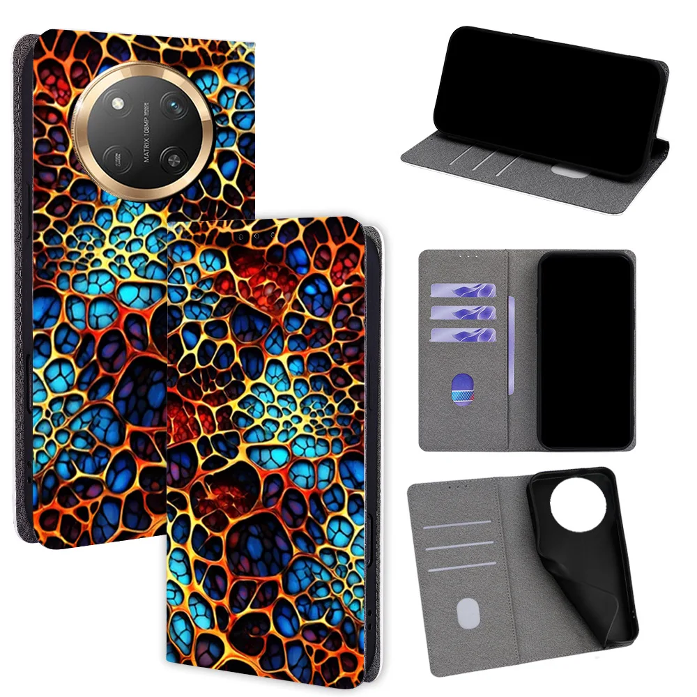 

Painted Pattern Magnetic Flip Leather Phone Cover for Honor X7d 400 300 200 100 90 80 70 Pro with Built-in Wallet Card Slots