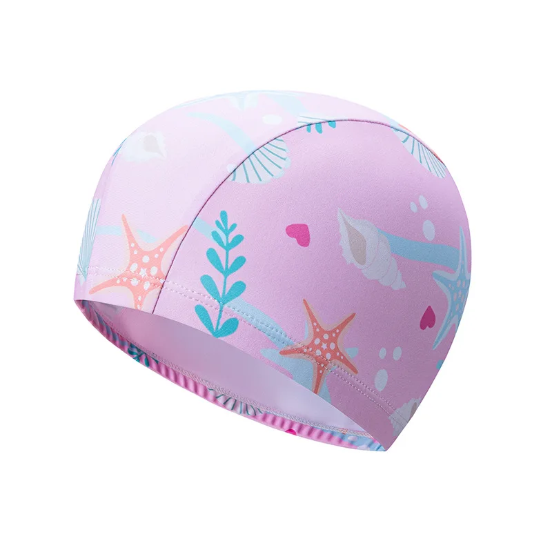 Children\'s Swim Cap New Cartoon Print Comfortable Cloth Cap Baby Swimming Elastic Cap Girls Primary School Student Swimming Cap