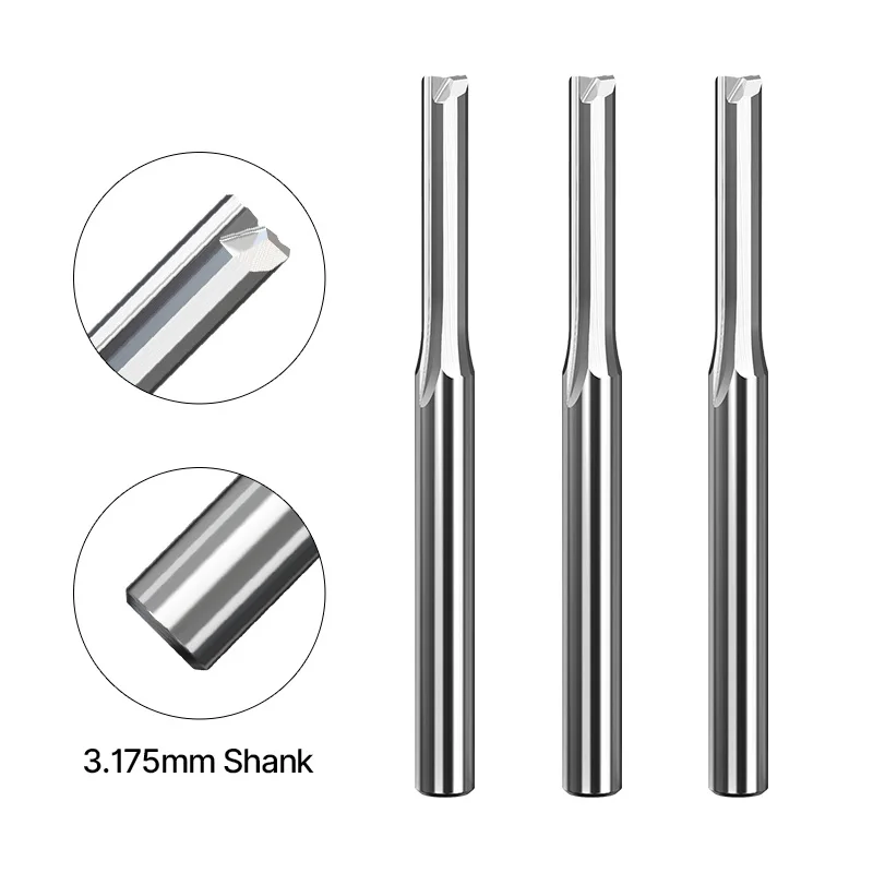 HUHAO 3.175mm Shank 2 Flutes Straight Slot Milling Cutter Tungsten Carbide End Mill Hard Wood MDF Engraving Router Bit CNC Tools