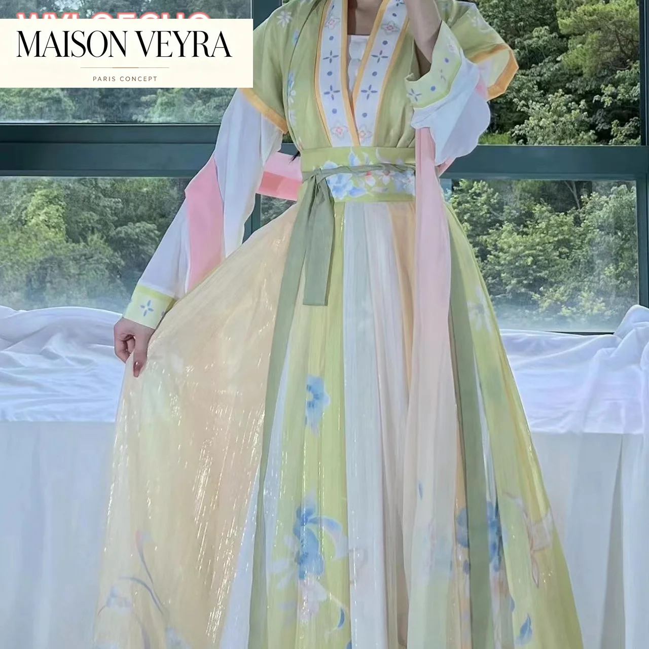 Chinese Traditional Hanfu Green Yellow Costume Woman Ancient Dress Oriental Dress Princess Elegance Tang Dynasty Dance Wear