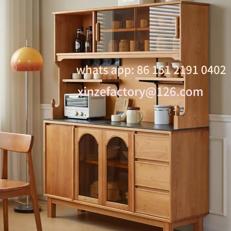 

Customizable Wood Side Cabinet Modern Simple Retro Restaurant Integrated Locker Nordic Solid Wood Black Walnut Wine Cabinet