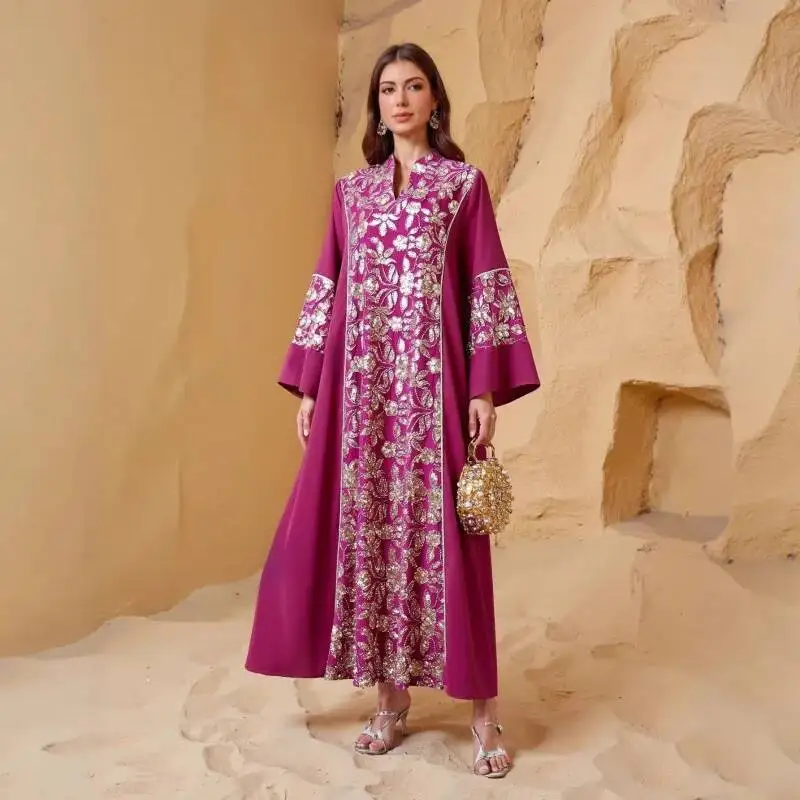 

Muslim Sequin Dress Saudi Dubai Women's Clothing Marocain 2026 Muslim Long Dresses Robe Abaya Ramadan Dubai Luxury Islam Elegant
