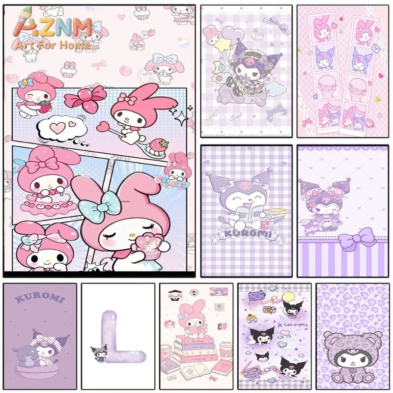 Sanrio My Melody Comic Strip Canvas Wall Print No Frame Cute Pink Rabbit Cartoon Strawberry Bow Pastel Girly Kids Bedroom
