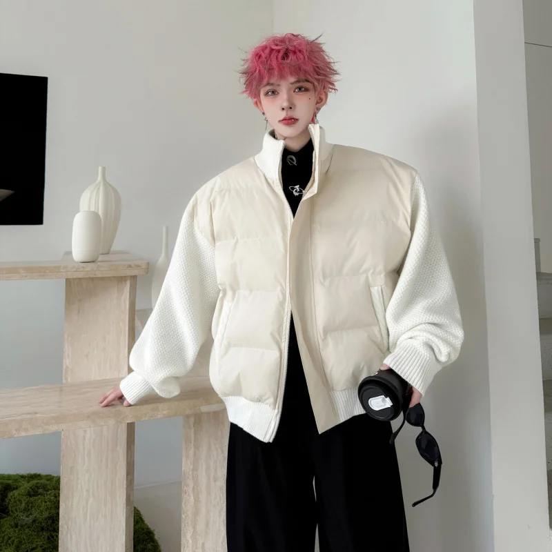 

Winter New Sle Men's Thiened ort Cotton Jaet Knitted Sve Casual Loose Fit Pure Color Splicing Design Youth Faion