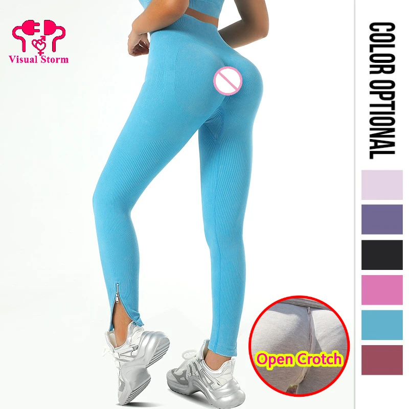 Leggings sexys de entrepierna abierta para mujer, bragas con dos cremalleras ocultas, pantalones deportivos para gimnasio, Fitness, ropa erótica sin