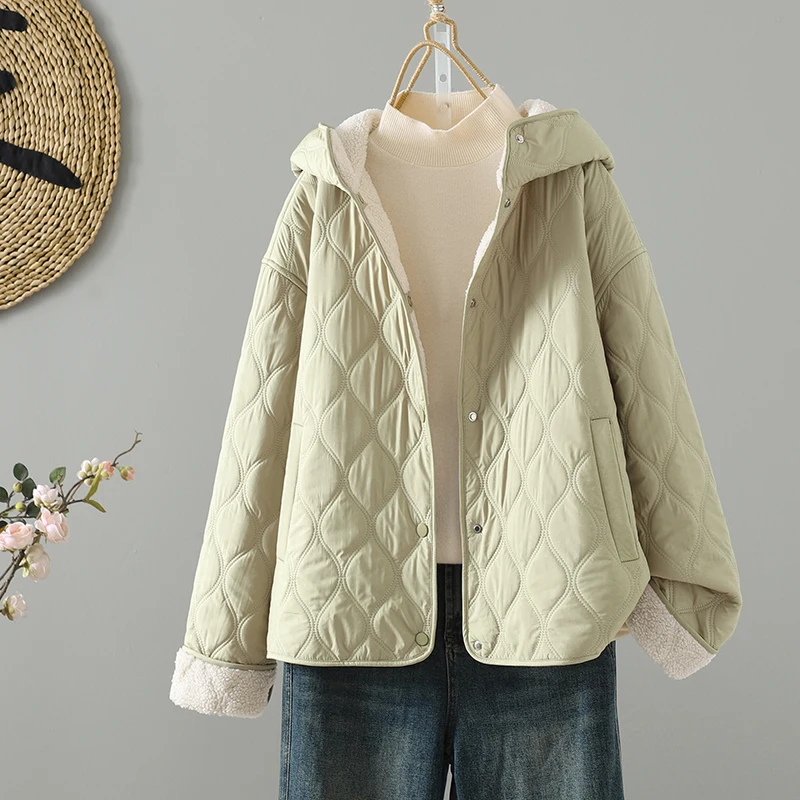 Women's Hooded ort Cotton Jaet Thiened Warm Versatile Cotton Blend Fce Lined Winter Outerwear Straight Cut Long Sve