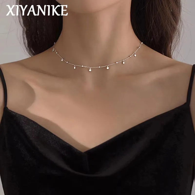 XIYANIKE Silver Color  Disc Tassels Necklace Female Charm Fashion Simple Jewelry Exquisite Accessories Joias Casamento