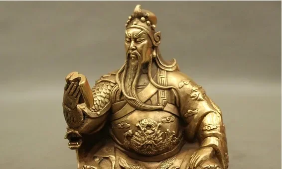 Famous Chinese Copper Brass General Dragon GuanGong GuanYu God Look Book Statue