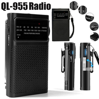 QL-955 Emergency Pocket Radio Receiver Portable Weather Radios FM/AM Dual Band MP3 Walkman Radios with Speaker 3.5mm Headphone