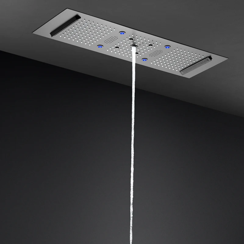 Music LED Bath Ceiling Recessed Large Rain mist waterfall column Thermostatic 5 ways System 900x300mm Shower  Set
