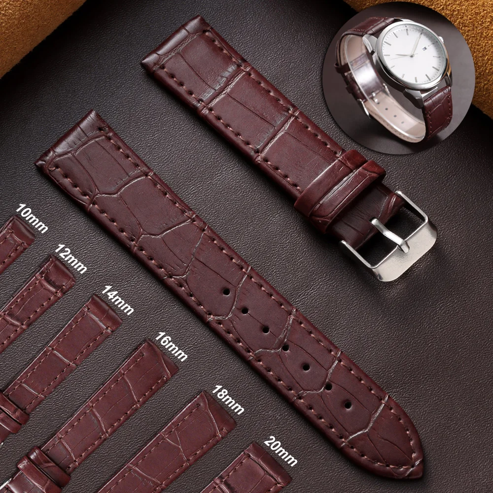 

Ultra-thin Bracelet 10mm 12mm 14mm 16mm 18mm 20mm Bamboo Pattern Leather Watch Straps Universal Black Brown Watch Wrist Band