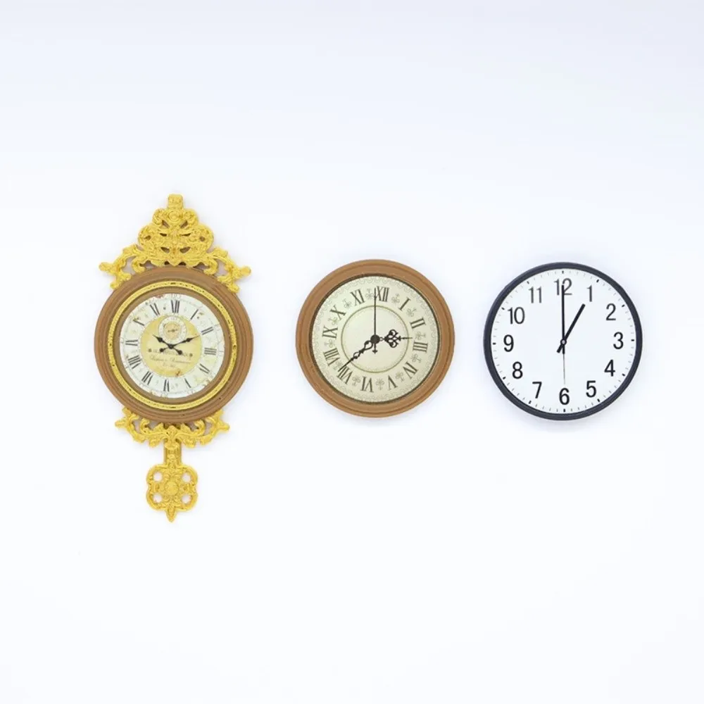 Nuovo orologio da parete per casa delle bambole in stile europeo simulato semplice orologio da parete in miniatura scala 1:12 accessori per bambole rotondi casa delle bambole