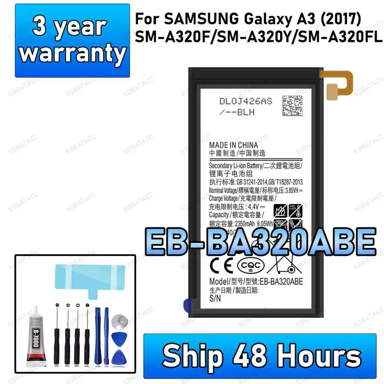 

100% New High Quanlity EB-BA320ABE Battery For SAMSUNG GALAXY A3 2017/SM-A320F/SM-A320Y/SM-A320FL Replacement batteria+Free tool