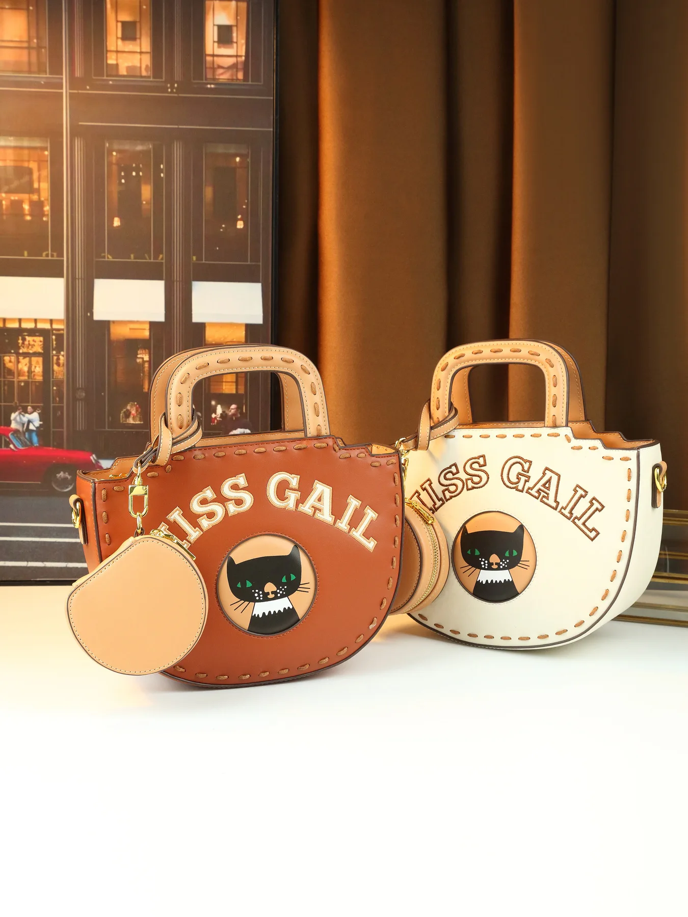 Vintage Elegant Women Embroidered Letter Square Bucket Bag Animal Pattern Versatile Shoulder Crossbody Handbag