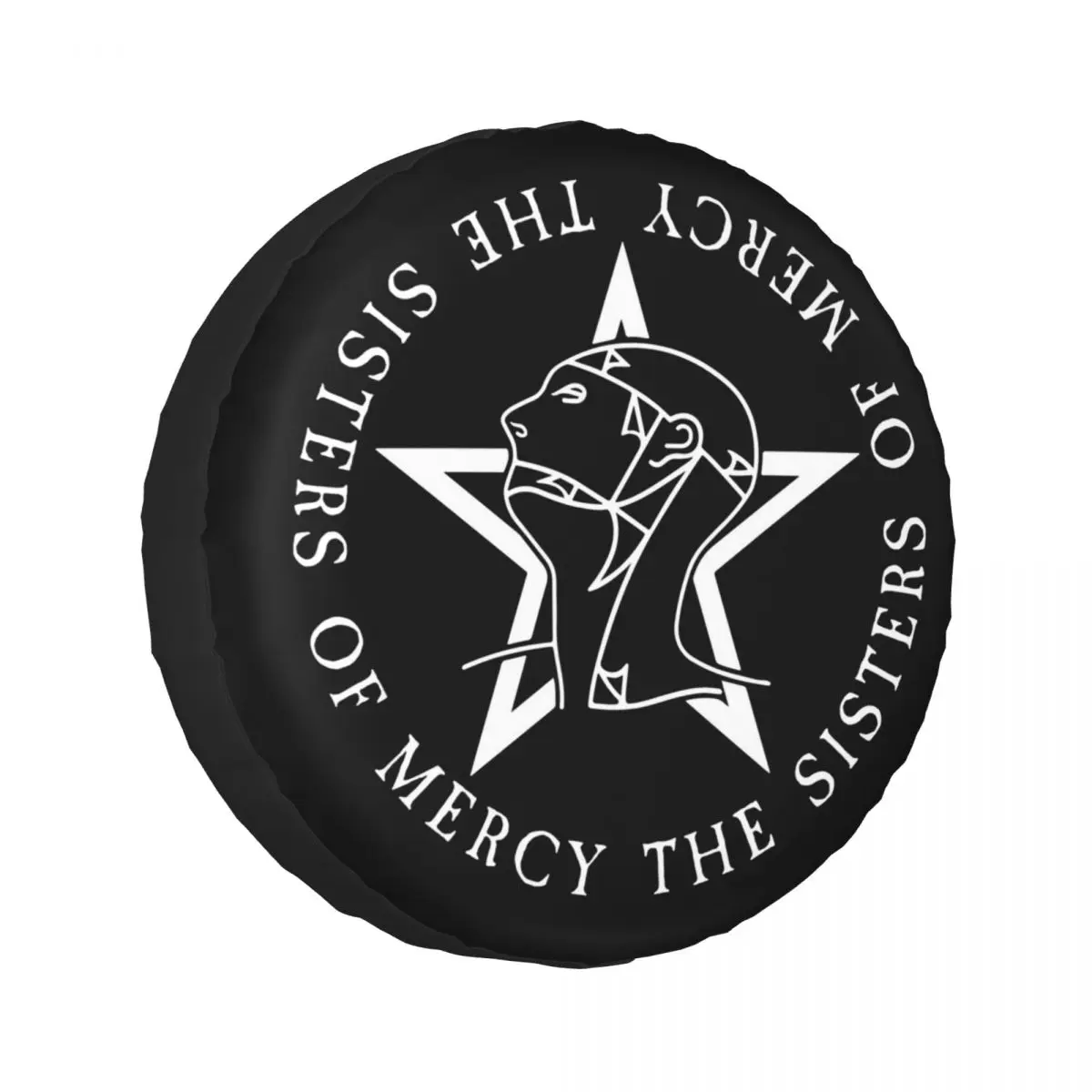 

Custom Round Text Logo Goth The Sisters Of Mercy Spare Tire Cover for Car Pajero 4x4 Wheel Protector Covers 14" 15" 16" 17" Inch