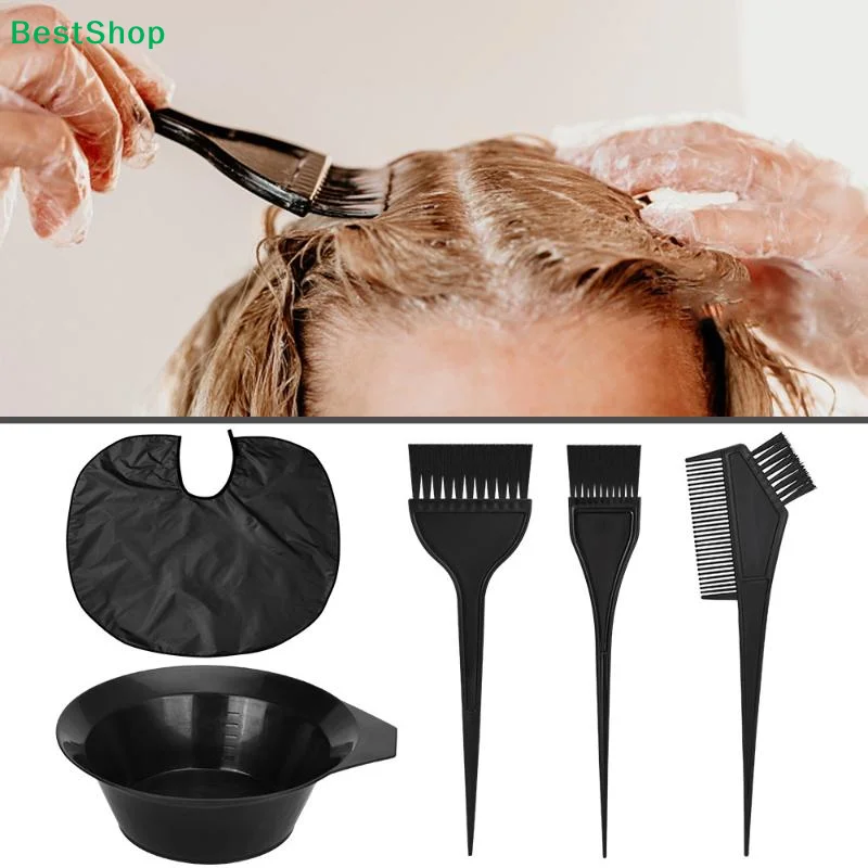 〔Y〕 Hair Dyeing Tools Set Home Salon Hair Dyeing Brush Hair Dyeing Cream Bowl Coloring Brush Comb Earcap Clips Dyeing Cape Kits
