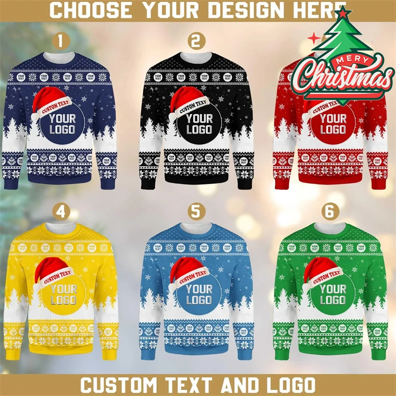 Logotipo personalizado Foto Navidad Suéter feo Unisex Equipo de empresa Uniforme Jersey de manga larga Sudadera Suéteres de Navidad personalizados
