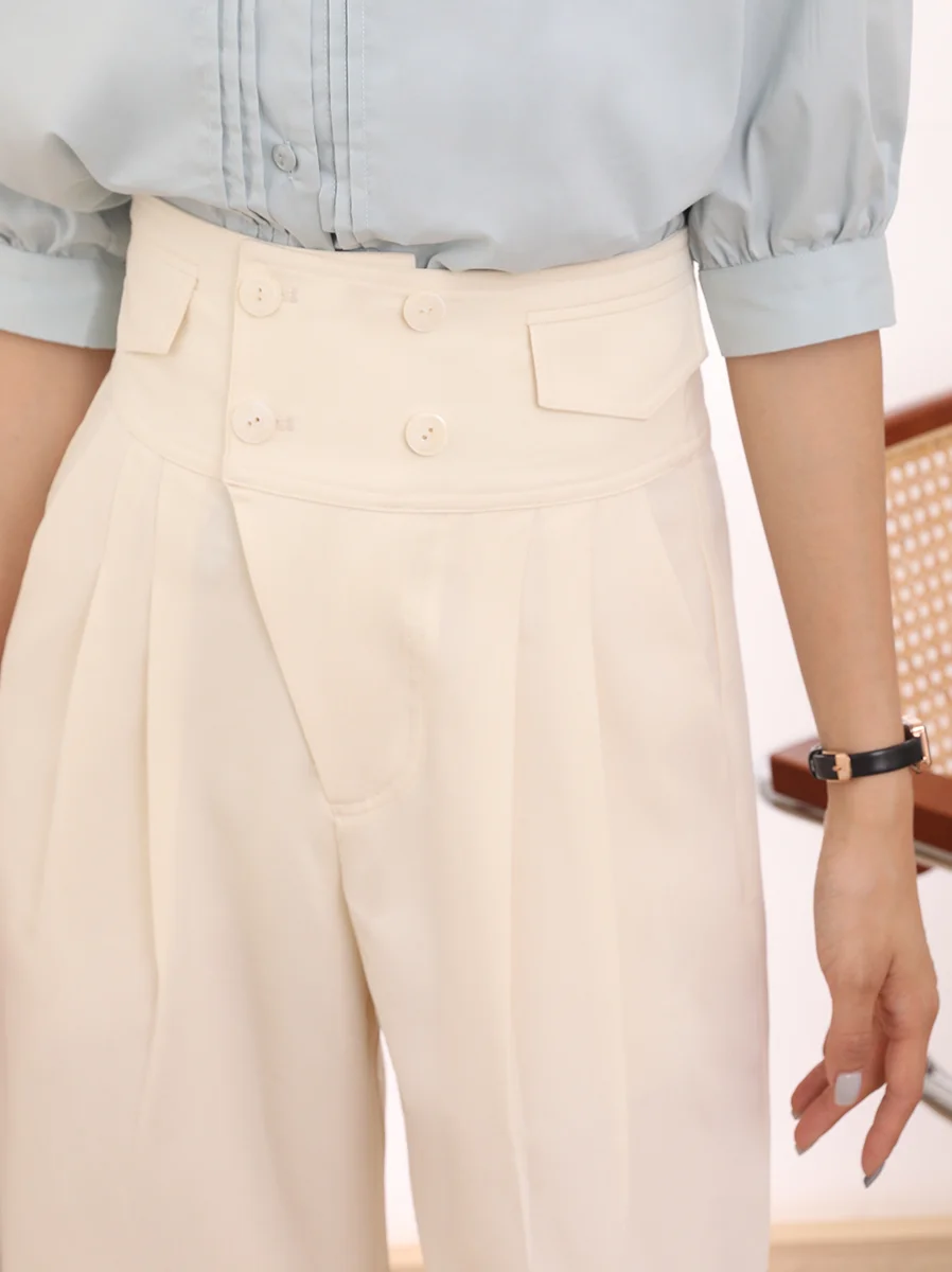 Pantaloni a Gamba Larga da Donna dal Design Originale, a Vita Alta, Morbidi e Drappeggiati, per Primavera e Autunno, Modellanti e Dritti