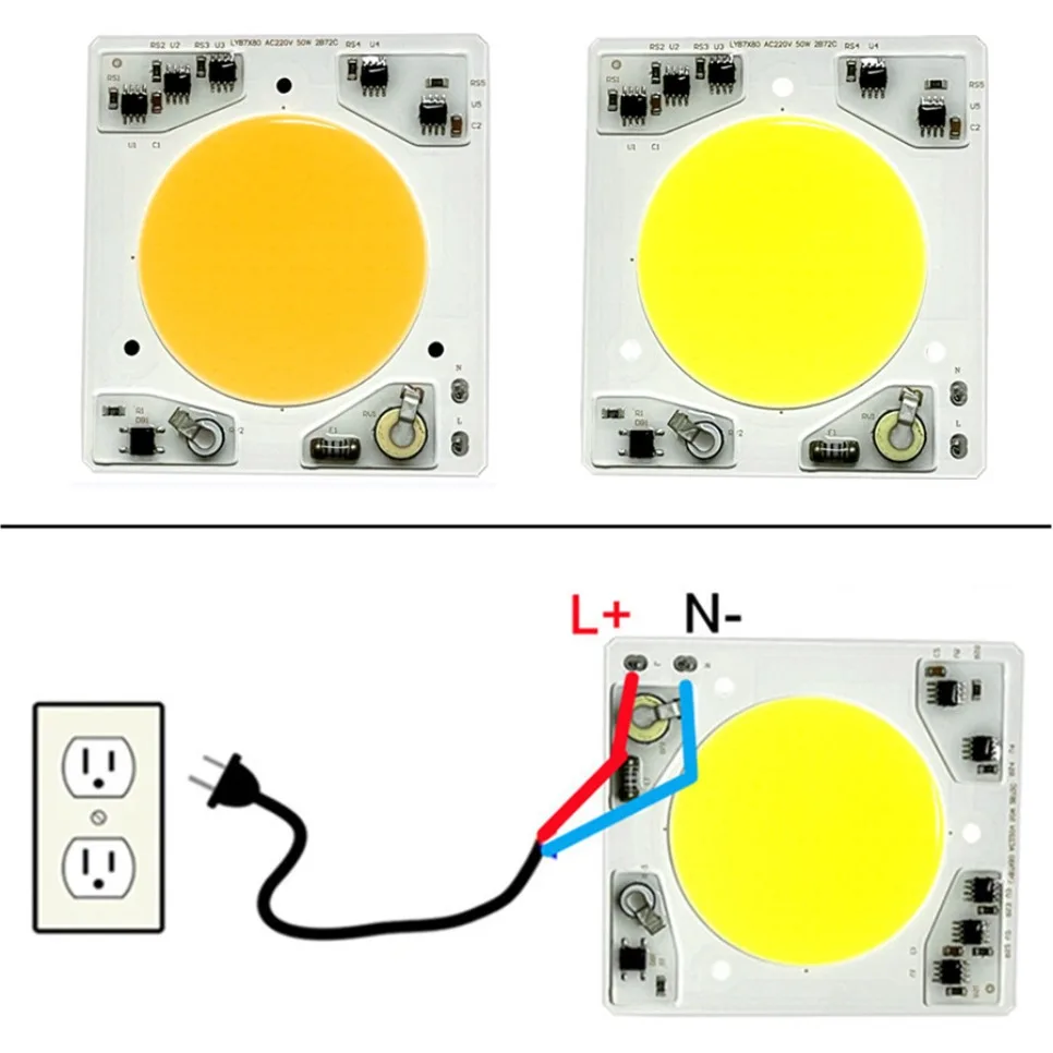 스마트 IC LED COB 칩, 드라이버 램프 불필요, 비즈 LED 전구, 투광 조명용 스포트라이트 조명, 고휘도, 30W, 50W, AC 220V