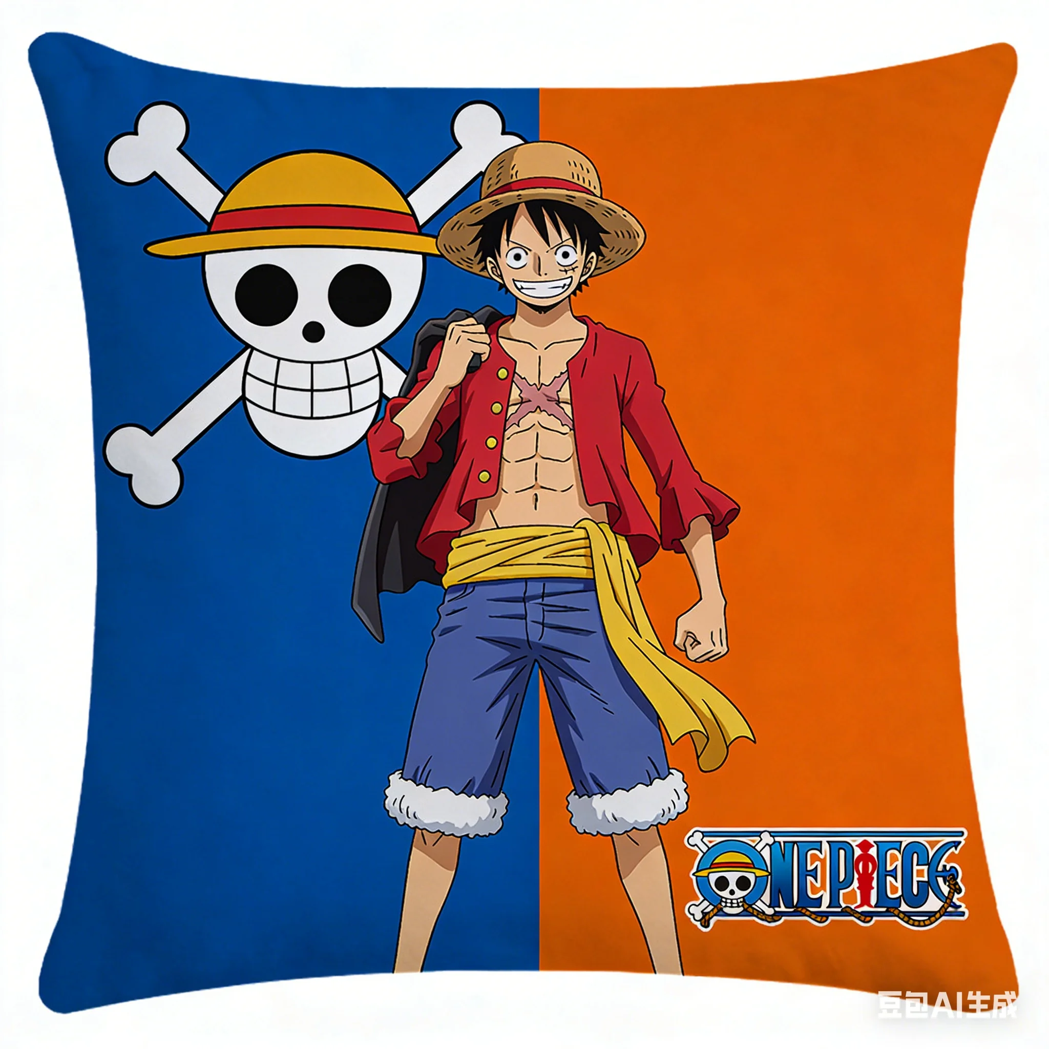 Anime One Piece Muster-Kissenbezug, einzelner dekorativer Kissenbezug zum Schlafen auf dem Sofa im Wohnzimmer und im Schlafzimmer, als Wohnakzent