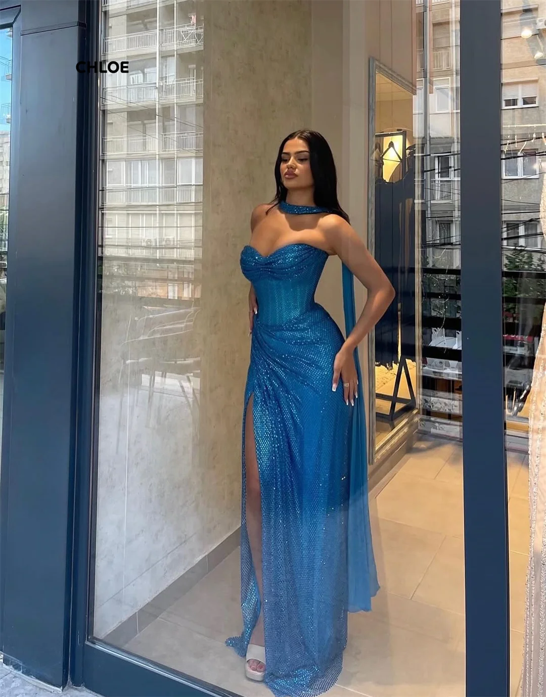 Schulterfrei, luxuriöse Damen-Abendkleider 2022, luxuriöses Damen-Abendkleid, maßgeschneidertes Hochzeitskleid, Linie A-Schal