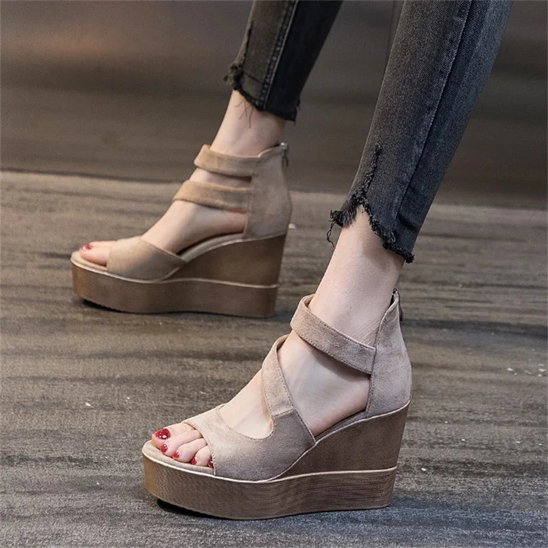 COOTELILI 2024 New Summer Shoes Women Strap Beach Wedge Sandals Plarforms Zip 9.5cm Heels Shoes Female Ladies Sandals 34-39