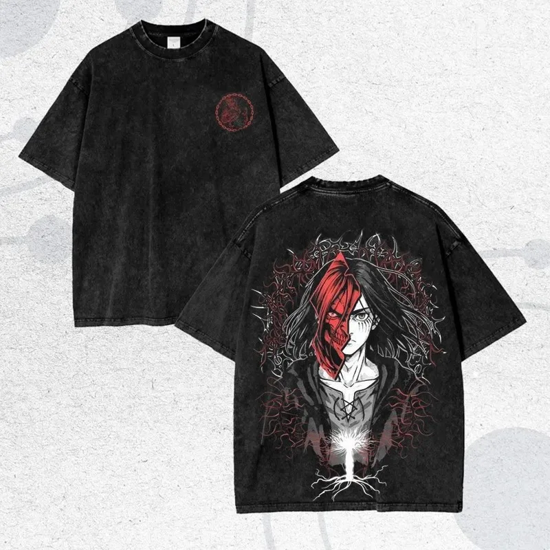 Retro Washed Shirt | Retro Decadent Style Pattern Retro Washed Anime Street Style T-shirt New Unisex Casual T-shirt