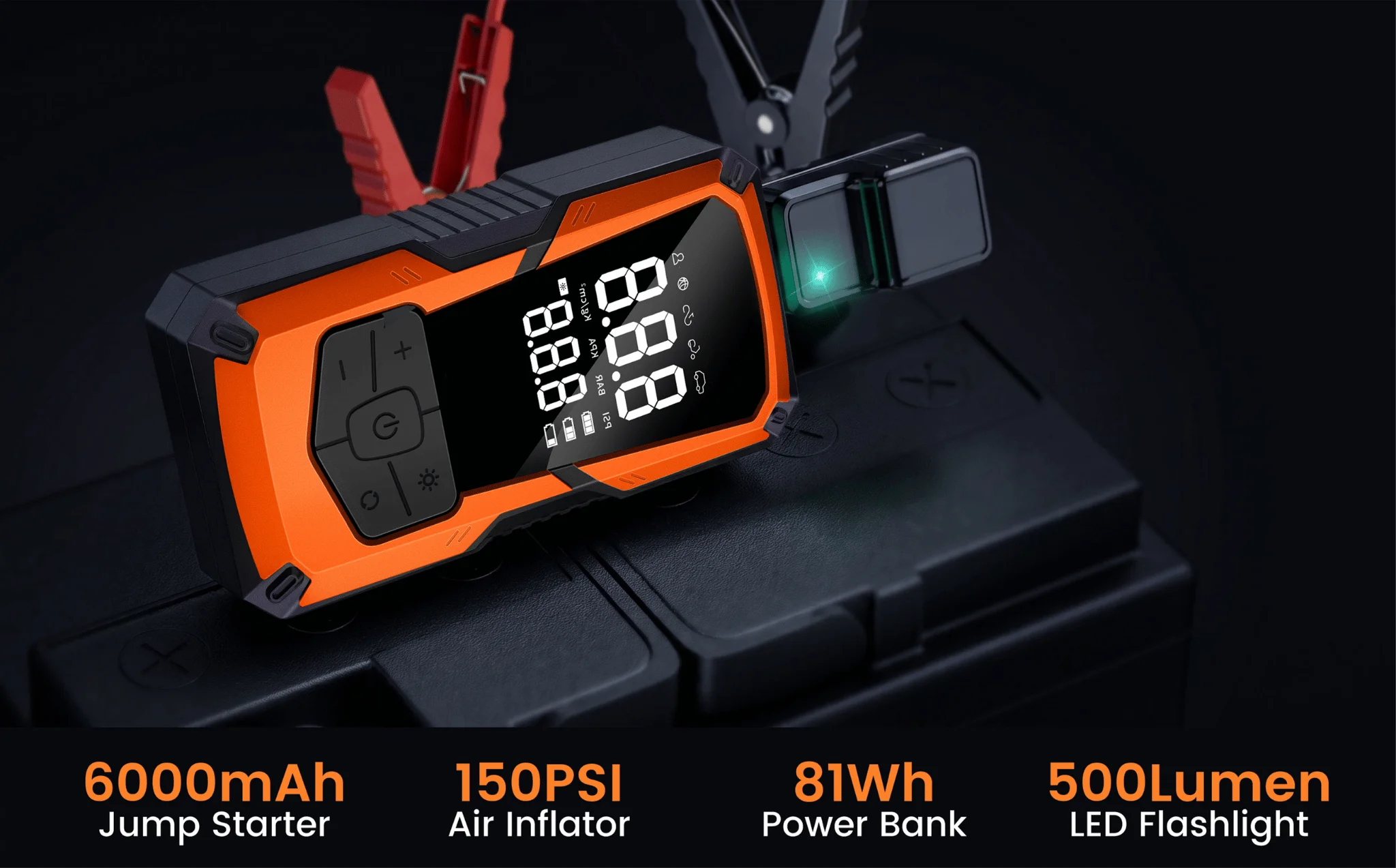 STSCELZ Portable Jump Starter Air Compressor for 12V Cars, 150 PSI Tire Inflator with Digital Gauge and Auto Shut-Off