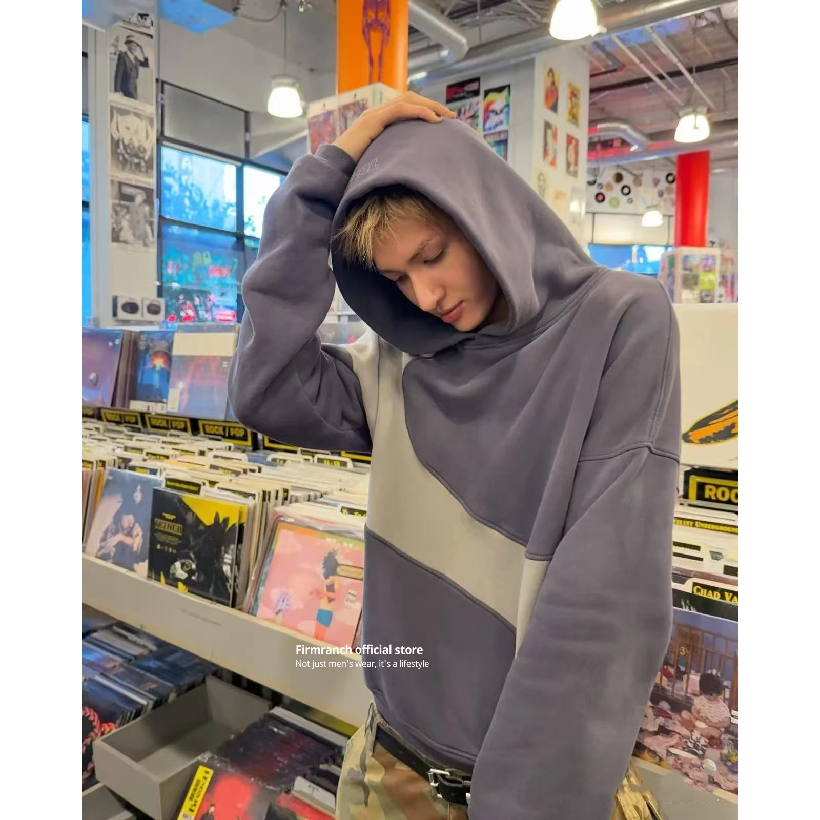 Sudadera con capucha informal de estilo americano Firmranch Martin, con bloques de color y patchwork, para hombre y mujer, ropa de primavera