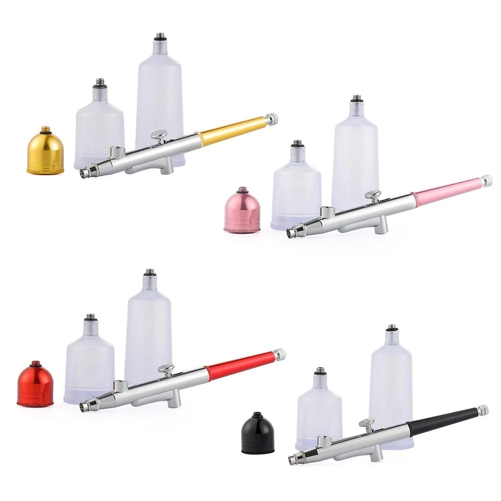 4PC Set Portable Single Action Airbrush with 20cm/40cm Pot Nozzles Spray Gun Pen for Model Cake Nail Car Painting Beauty Inkjet