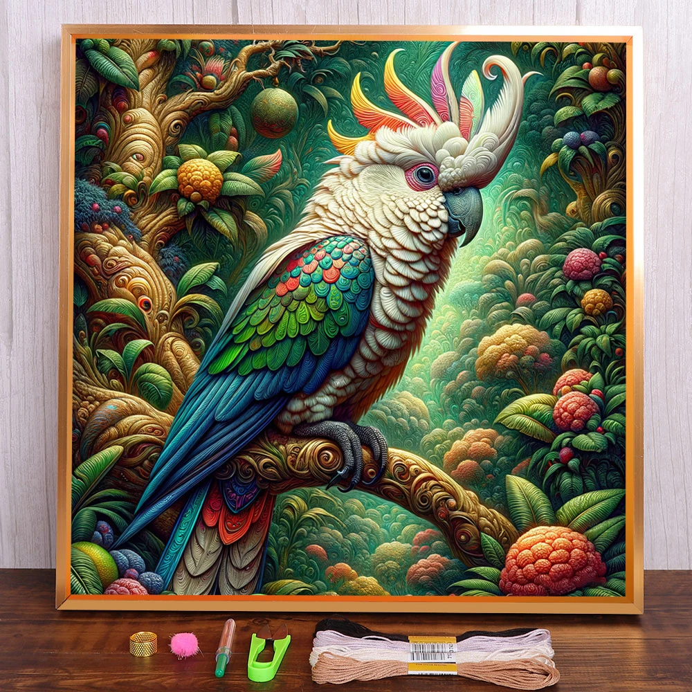 Bird Parrot Printed Fabric Cross Stitch Kit Embroidery DMC Threads Sewing Painting Knitting Hobby Floss Promotions Room Decor