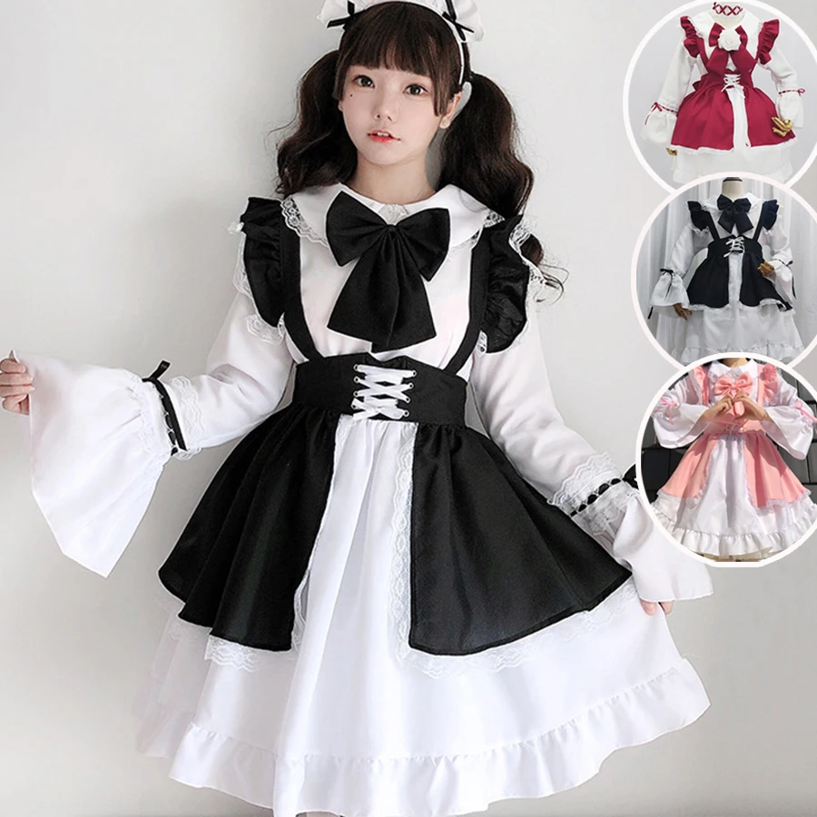 Lolita Dress Maid Costume Girls Woman Anime Maid Cosplay Outfit Long-sleeved Lolita Dress Cute Maid Costumes Servant Dresses