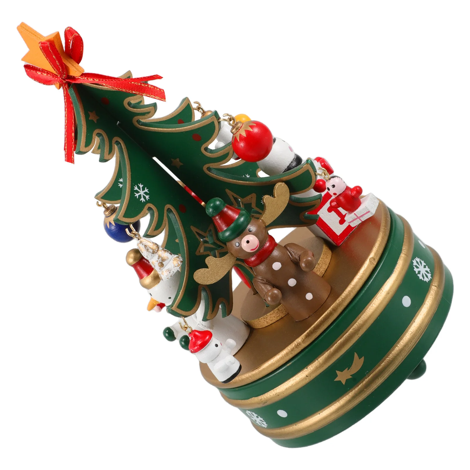

1Pcs Christmas Wooden Music Box with Rotating Tree Melody Decoration Desktop Holiday Ornament for Room