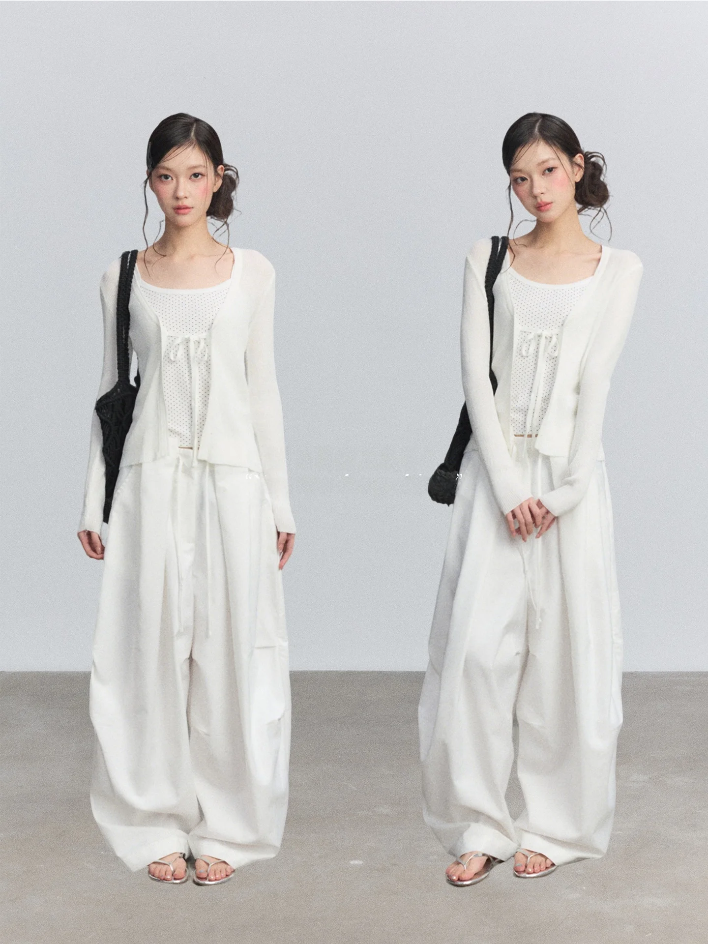 

MASHALLA Korean Style Thin Knitted V-Neck Open Cardigan Women's Long Sleeve Top Breathable Skin-Friendly Soft Blend Fiber