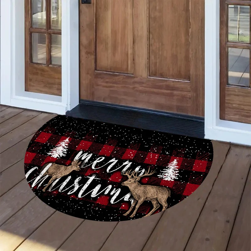 Buffalo Check Reindeer Merry Christmas Doormat for Wooden Front Door Porch Outdoor Terrace Holiday Floor Rug Non Slip rug