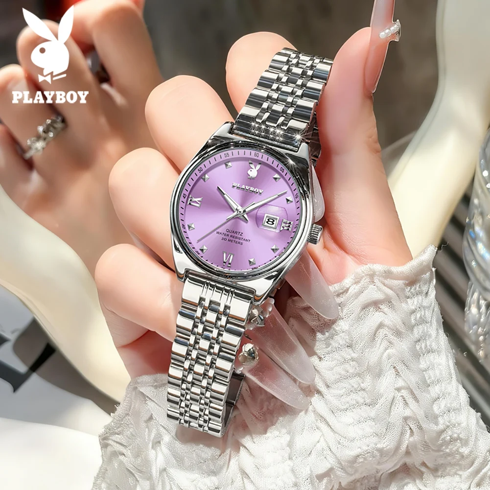 

PLAYBOY 3556 Fashion Brand Quartz Movement Watch For Women Roman Digtial Steel Strap 30m Waterproof Luminous Display Watch