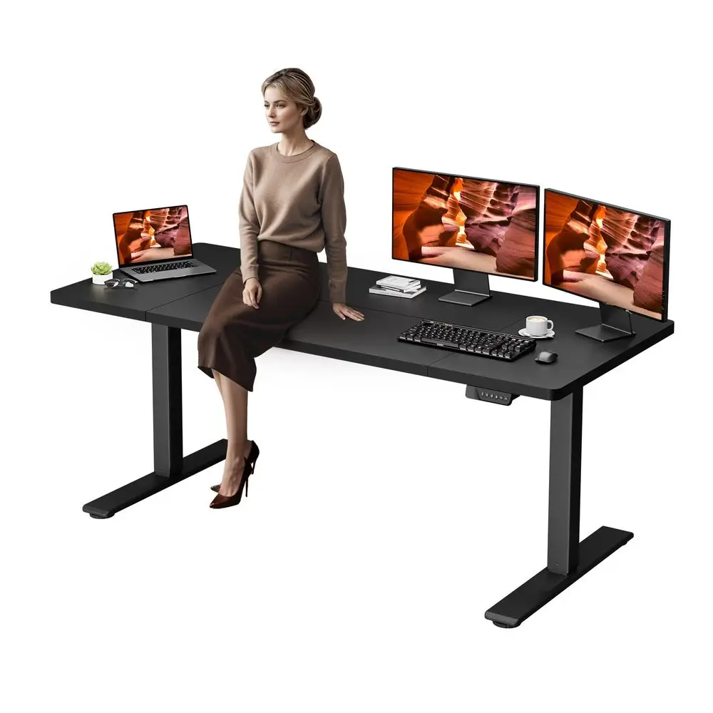 

55 x 26 Electric Standing Desk with 2 Drawers, CClamp Mount Compatible, Height Adjustable Computer Desk, Home Office Stand Up D
