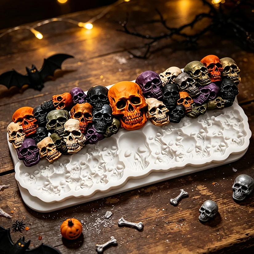 Totenkopf Halloween Silikonform für Zuckerguss, Harzwerkzeuge, Cupcake-Backform, Fondant-Kuchendekorationswerkzeuge – Detail 4