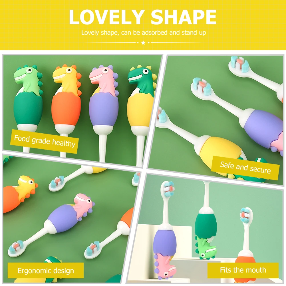 

Children Toothbrush Fine Bristles Plaque Removal Dinosaur Design Safe Durable Portable Easy Storage Kids Oral Care Baby Training