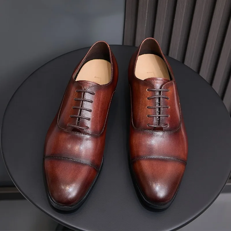 Italian Mens Formal Shoes Luxury Genuine Leather 2026 Autumn Handmade Comfortable Elegant Cowhide Wedding Social Shoes for Male