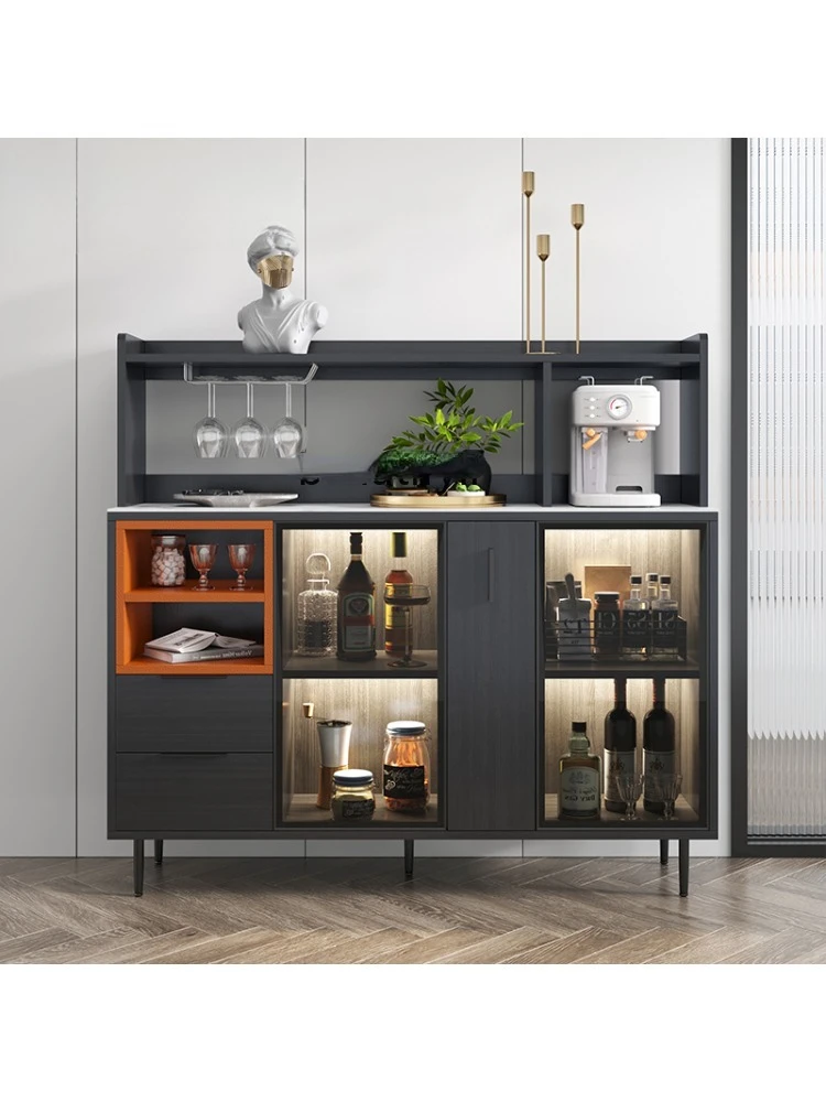 Solid Wood Wine Cabinet Living Room Wall Stone Plate Sideboard Cabinet Shelf  Kitchen High Locker Modern Simple and Light Luxury