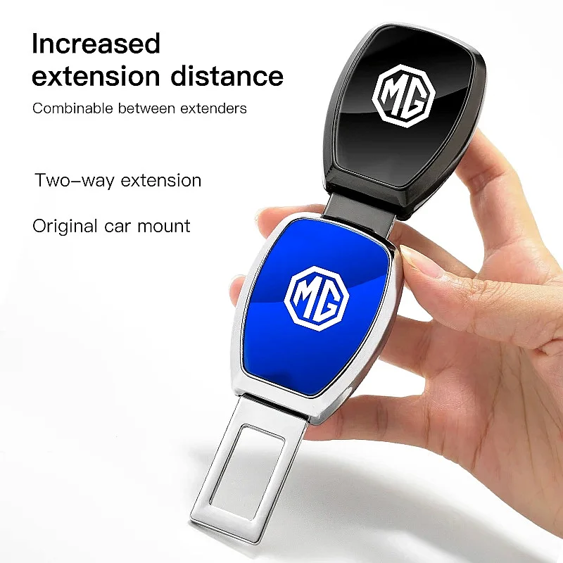 Mirror Finish Metal Safety Belt Buckle Extender Extension Clip For MG Mulan ZS EV HS MG6, MG Logo Car Interior Seat Belt Adapter
