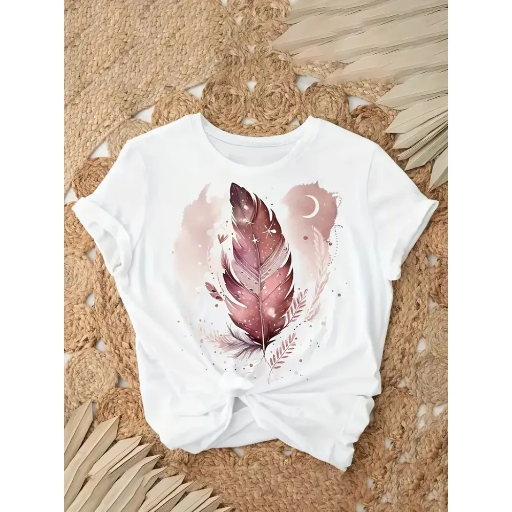 

Женская рубашка с обычным принтом звезды и луны, женская футболка с короткими рукавами, удобный топ из дышащего и мягкого хлопка