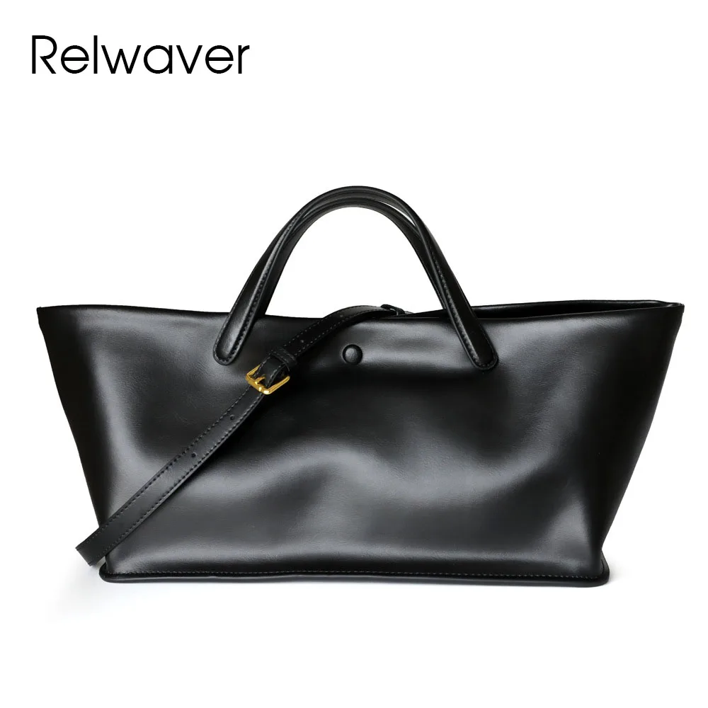 

Relwaver women tote bag cowhide split leather women handbags 2024 autumn winter commuting ladies shoulder bag big trapeze bag