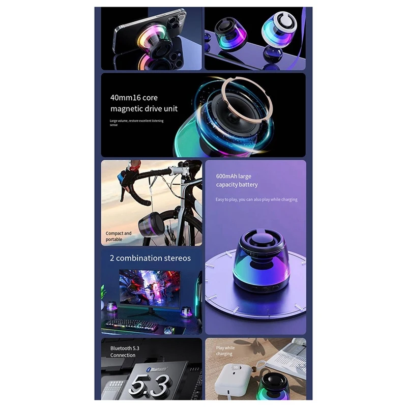 New Magnetic Bluetooth Speaker Wireless Outdoor Plug-In Card Small Speaker Rgb Atmosphere Light Bluetooth Small Speaker
