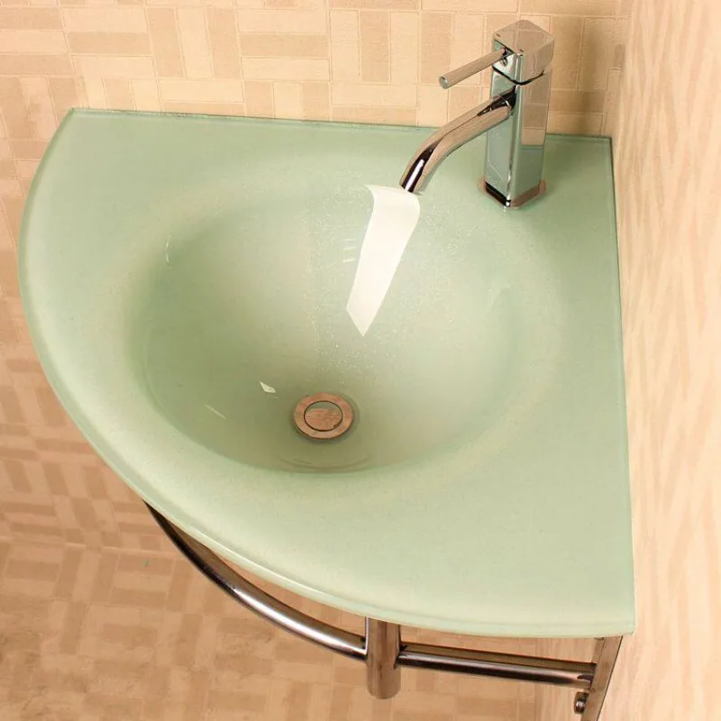 Glass wash basin corner basin wall-mounted wash basin mini tempered
